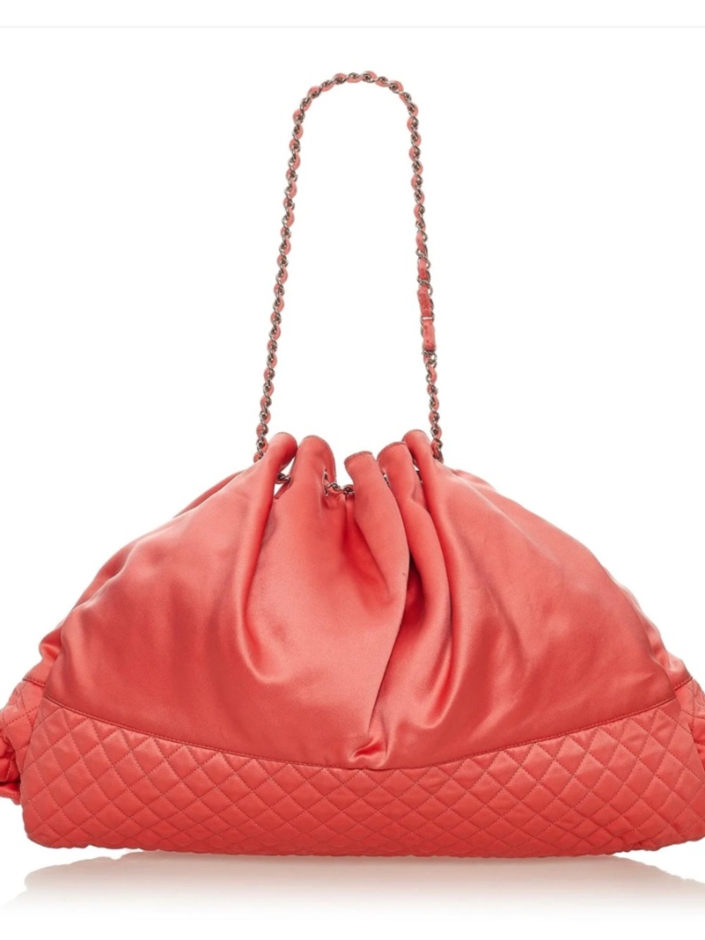 Authentic Chanel Bag Satin Melrose Cabas Light Red